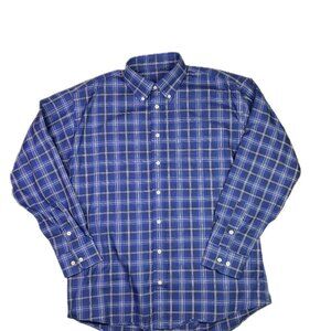 Burberry Men's L Long Sleeve Button-Down Shirt Blue Plaid Pocket